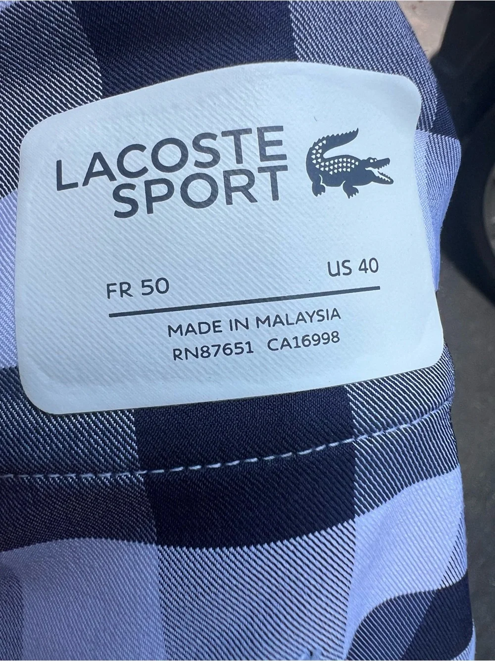 LACOSTE SPORT Golf Shorts Navy Blue White Gingham Check Stretch Plaid Mens 40